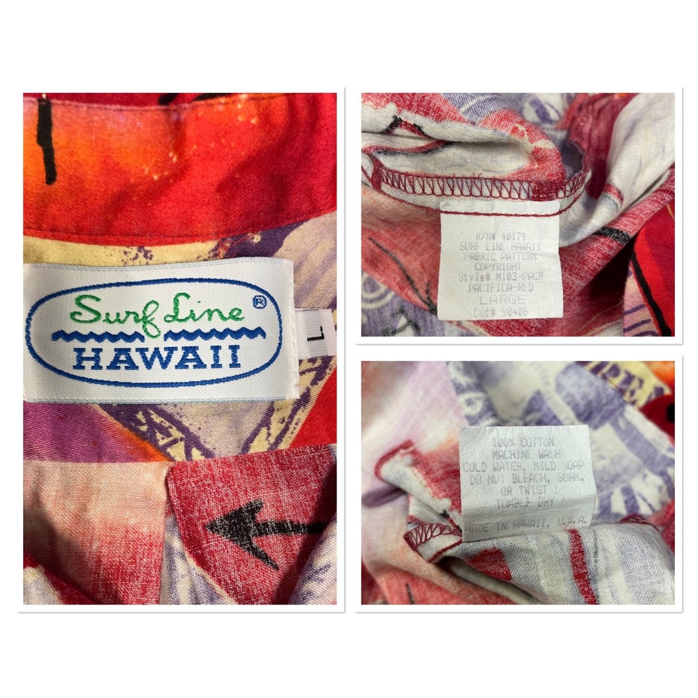 Vtg Surf Line Hawaii Mens Red Purple Tie Dye Tropical Hawaiian Shirt Cotton L - Picture 3 of 11
